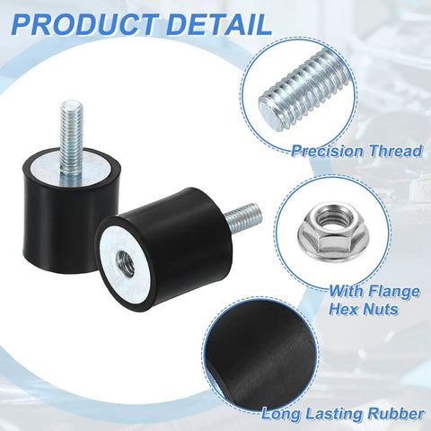M5 Rubber Mounts 20x20mm Cylindrical Anti Vibration Isolator With Lock Nuts for Cars Generators Air Compressors Bobbin Mounts Durable Shock Absorber Dampener, black rubber mount with threaded stud and flange nut