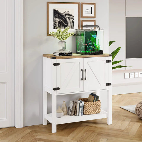 Dope White Console Table With Hidden Storage Cabinets For Entryway And Foyer, farmhouse style, 31.5 L x 13.8 D x 34.65 H, wood top.