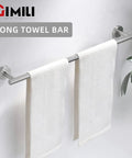Sleek Dope Brushed Nickel 8-Piece Bathroom Hardware Set wall-mounted stainless steel long towel bar with towels displayed
