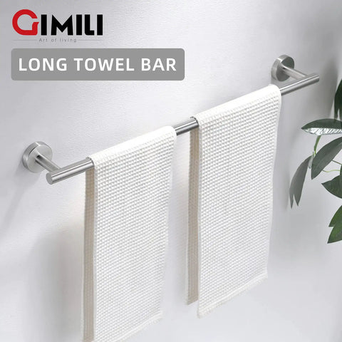 Sleek Dope Brushed Nickel 8-Piece Bathroom Hardware Set wall-mounted stainless steel long towel bar with towels displayed