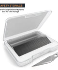 Open case with SK5 steel blades from 123 Piece Hobby Knife Set With 3 Carving Craft Knives And 120 Size 11 SK5 High Carbon Steel Blades Refills.