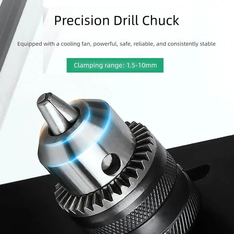 Precision drill chuck of Heavy Duty 1200W Mini Metal Lathe Machine for enhanced gripping, clamping range 1.5-10mm.
