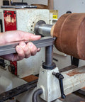 Pro Grade Stainless Steel CNC Machined Woodturning Tool Rest Platform With Solid Post And Collar For Scrapers And Turning Tools 1 Inch Post 9 Inch Wide Rest USA Made And Available In 5, 7, Or 9 Inch Length For Hollowing used on a lathe with wood block