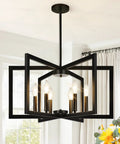 Height Adjustable Matte Black Chandelier Six Light 25 Inch Modern Industrial Dining Room Pendant Light with five bright bulbs.