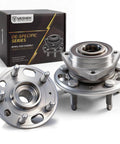 Front And Rear Wheel Hub And Bearing Assembly Pair For Chevy Equinox, GMC Terrain, Malibu, And Impala 5 Lug with packaging