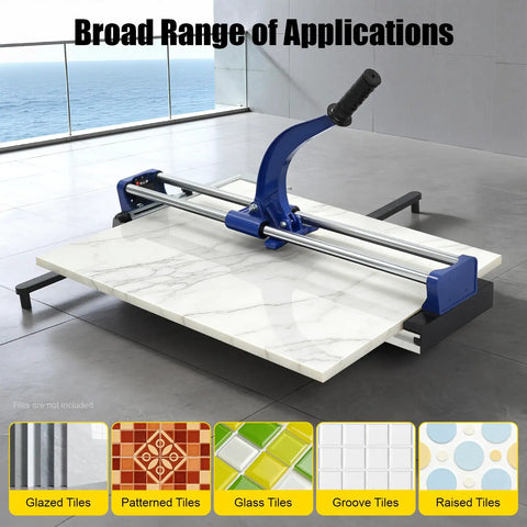 Built Like A Tank 31 Inch Manual Tile Cutter For Porcelain And Ceramic Floor Tiles With Tungsten Alloy Wheel showing clean cuts on large tile.