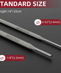 Low Hydrogen E7018 3/32 Inch Welding Rods 5 Pound Pack shown with 14 inch length and size comparison