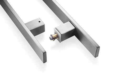 12 Inch Solid Stainless Steel Push Pull Door Handle For Barn And Glass Doors Heavy Duty Commercial Grade Brushed Finish With 304 Stainless Steel Standoffs And 4.6mm Deep Engagement, pair detail