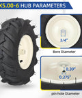 13x5.00-6 Tiller Tire And Wheel Kit Tubeless With 3/4 Inch Axle, 3-1/8 Inch Centered Hub shown with hub parameters