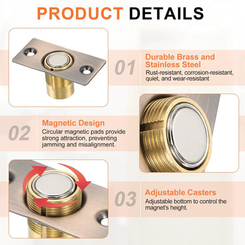 Product details showcasing 4 Pack Adjustable Magnetic Door Catch Kit for Cabinets and Closets With Screws, Stainless Steel Ball Latch