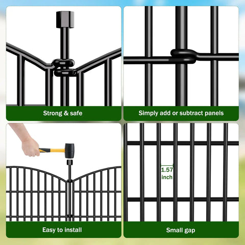 Ten Panel No Dig Garden Fence Set, 40 Inch Tall, 23.6 Feet Long, Rustproof Metal Dog Fence with easy installation features and small gap