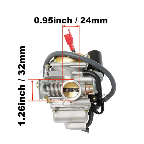 GY6 150CC Carburetor With Air Filter For Moped ATV Go Kart Scooter 125CC 150CC 4-Stroke Engines dimensions labeled