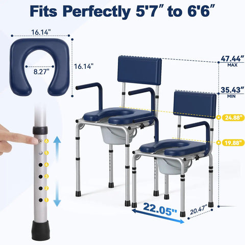 Easy As Pie Bedside Commode Chair For Seniors With Push Down Arms And 3 In 1 Raised Toilet Seat, Wheelchair Friendly Transfer Plus Fsa Hsa Approved For Big Time Home Comfort