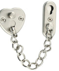 Heart Shaped Door Chain Lock With Press To Unlock Adjustable 3mm Chain Kid Proof Security For Home Apartment Bedroom And Travel Stainless Steel Brushed Nickel Finish front view