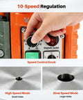 Speed control knob of 1400W Magnetic Drill Press With Six Coring Bits for 2 Inch boring on hard metal surfaces.