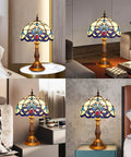 Vintage White Stained Glass Tiffany Style Table Lamp With LED Bulbs Included, 12 Inch Wide Decorative Light, bedroom setting