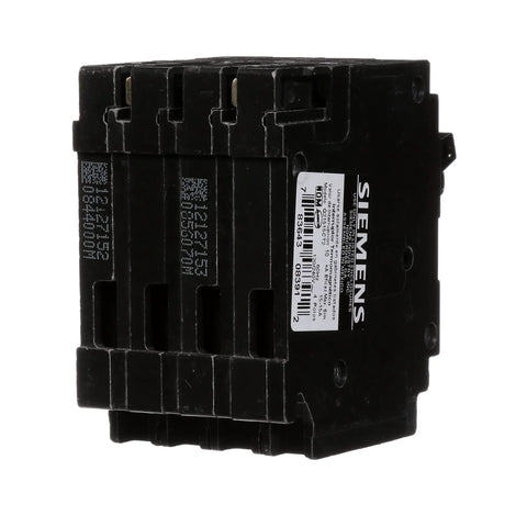 Two 15 Amp Double Pole Quadplex Half Inch Plug In Circuit Breaker, Space Saving Design, UL Listed, Easy Swap For Compatible Load Centers And Meter Combos That Fit Most Panels, black front view