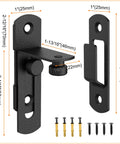 Two Pack 90 Degree Barn Door Lock Latches Matte Black Stainless Steel Security Flip Gate Latches with screws and dimensions