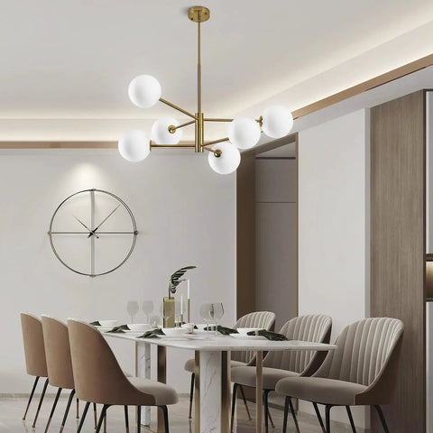 Globe Chandelier 6 Lights Dope Modern Gold Finish With Glass Globe Shades Sputnik Style Mid Century Pendant Lighting For Dining Room