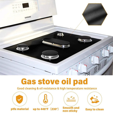 Upgraded Cuttable Gas Burner Covers For Stovetop Easy Clean Reusable Nonstick Liners For Most Gas Ranges Washable 27x16.7In shown on stove