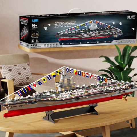 RC Aircraft Carrier Warship Toy With 2.4GHz Dual Motor Power And High Speed Remote Control LED Lights Waterproof Hull LHD 883
