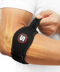 Person adjusting Tennis Elbow Brace For Men And Women Tendonitis And Golfer Elbow Support Counterforce Elbow Sleeve Adjustable