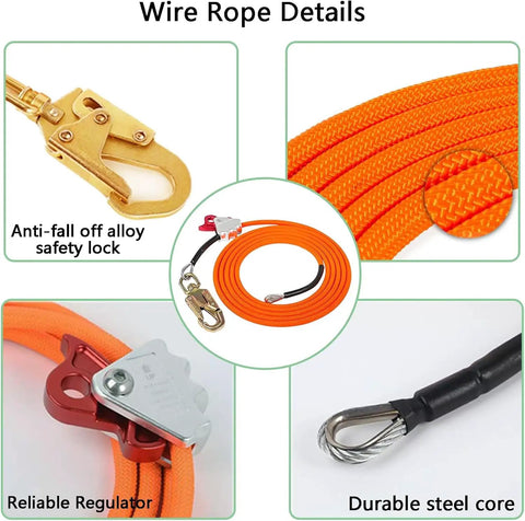 Pro Grade Tree Climbing Spikes Set With Adjustable Straps And Steel Wire Core Flip Line details with safety lock and durable core