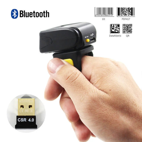 Finger Worn Ring Barcode Scanner For 1D And 2D Codes, Mini Wearable Reader On The Go That Scans QR PDF417 DataMatrix From Screen Or Paper, 2 4G Wireless And Bluetooth Four Point Zero, Compatible With Windows Mac OS Android iOS
