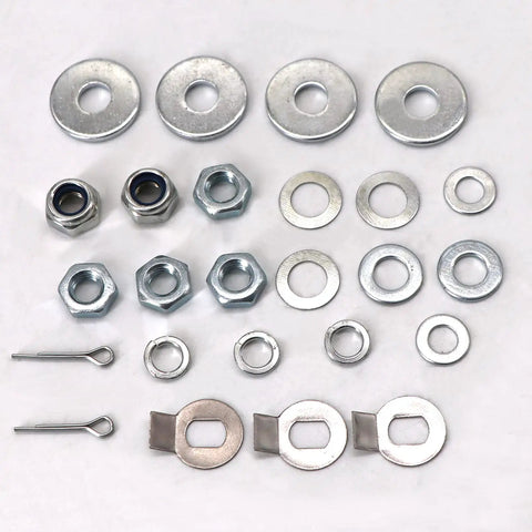 Twin Cable Throttle Linkage Kit For Side Draft DCOE 40mm 45mm Carburetors Mounting Hardware Upgrade To Boost Throttle Response And Keep Your Engine Running Smooth As Butter And Stable. assorted metal washers, nuts, and cotter pins