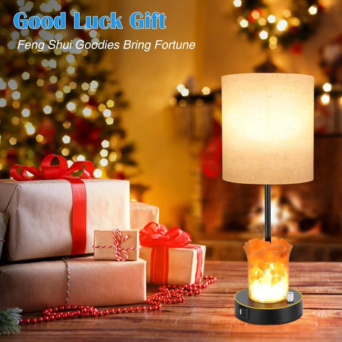 Two Pack Farmhouse Style Table Lamps With Himalayan Salt Lamp Night Glow 3 Way Dimmable Bedside Lighting With USB C And USB A Ports Built In AC Outlet Touch Control Nightstand Lamps For Living Room Or Bedroom