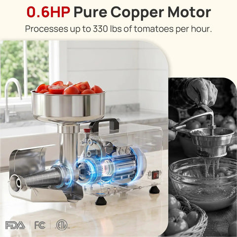 Arinoo Electric Tomato Strainer Juicer Maker Machine 450 Watt Automatic Food Squeezer with pure copper motor and tomatoes.