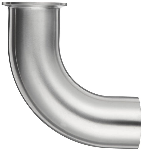 Stainless Steel 304 Sanitary Fitting 90 Degree Elbow With Clamp and Weld 2 Inch Tube OD Built Tough Food Grade Safe, side view.