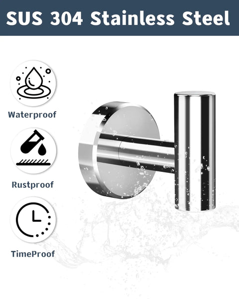 Two Pack Polished Chrome Wall Mount Towel Hooks For Bathroom Kitchen Garage Heavy Duty 304 Stainless Steel