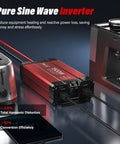 Beefy 1500W Pure Sine Wave Inverter from 12V DC to 110V AC with 3000W peak LCD display next to appliances