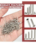 1070-Piece M2 Wood Screw Set With Cross-Recessed Flat Head Self-Tapping Hardware For DIY Projects, Eight Lengths From M2x4 To M2x20, Fully Organized Kit For Furniture, Cabinets, And General Woodworking. Handful of silver M2 wood screws in palm with size samples.