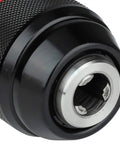Close-up of Keyless Drill Chuck 1/2-20UNF Mount, showing self-tightening mechanism and clamp fitting for 1-13 mm bits.