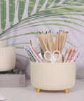 360 Degree Rotating Desk Pen Organizer With Five Slots Multi Purpose Pencil Cup holding pens and pencils on desk