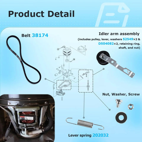 Pro Grade Washer Idler Pulley Kit And Drive Belt Set For Heavy Duty Commercial Washers Compatible With Speed Queen Huebsch Primus Unimac Ipso Cissell Econo Replacement Part 2020782 AP4489045 PS12192030 38225P 2024925, belt and pulley kit