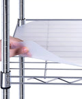 Pro Grade Wire Shelf Liner Mats 13.4 X 23.2 Inches being placed on a wire shelf for storage organization.