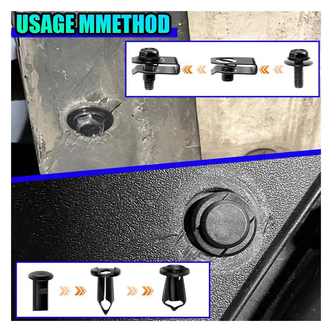 70 Piece Car Body Fastener Kit With Engine Splash Shield Bolts U Nuts And Push Clips usage method illustration