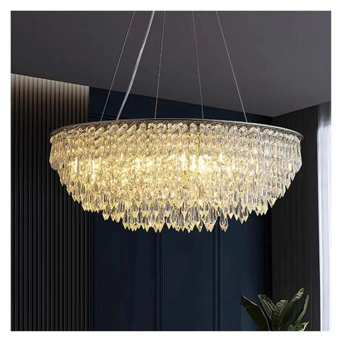 Modern LED Pendant Chandelier for Living Room and Dining Room with Remote Dimming, Diameter 100 cm, elegant crystal design