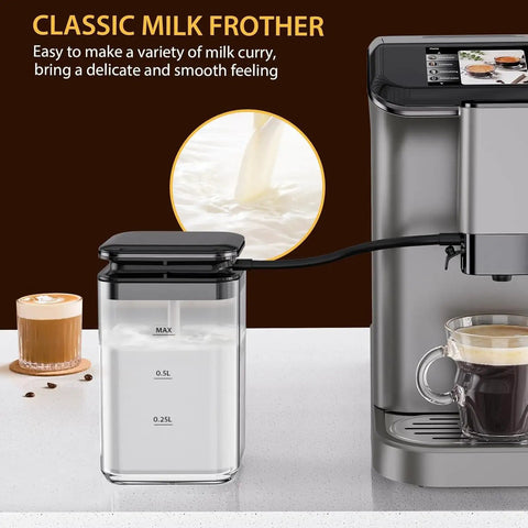 Classic milk frother designed for use with Countertop Ready Dual Boiler Espresso Machine With Built In Grinder And Automatic Milk Frother.