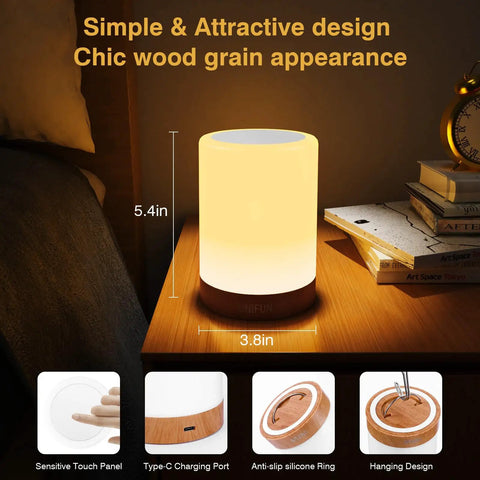 Touch Control Dimmable Bedside Table Lamp With RGB Color Changing And Warm White Light for Bedroom and Living Room on wooden table