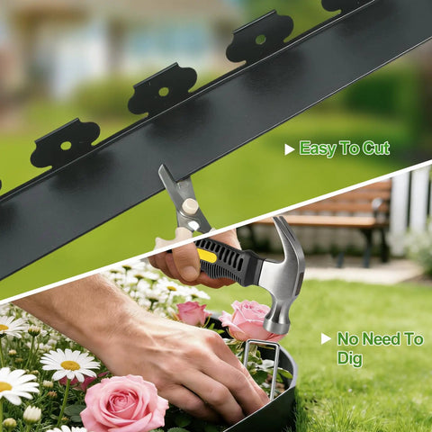 Flexible No Dig Landscape Edging Kit 4 In By 40 Ft With 60 Galvanized Steel Stakes And Hammer in garden installation scene
