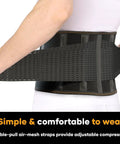 Close-up of Superior Lower Back Support Belt Featuring Ergonomic Lumbar Pad with double-pull air-mesh straps for adjustable comfort.