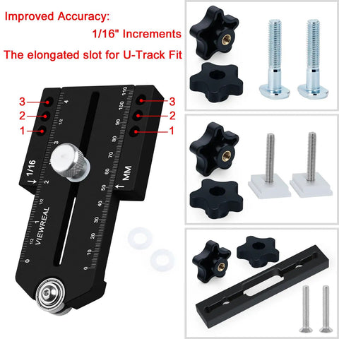 Heavy Duty Thin Rip Jig Fence Guide Compatible With Most Table Saw Band Saw Router Table For No Sweat Precision Cutting showing adjustment and accessories.