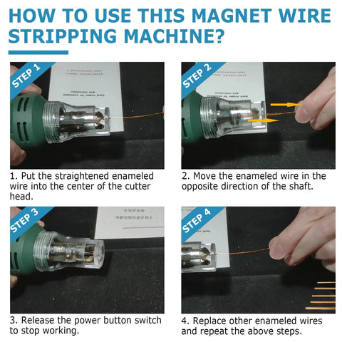 Steps to use Portable 75W Magnet Wire Stripper And Paint Scraper Handheld Tool Pro Grade For Enameled Wire shown in images.