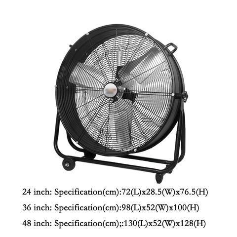 Heavy Duty 48 Inch Industrial Floor Fan Commercial Air Circulator With Silent Motor And 45 Degree Tilt, featuring sturdy metal frame and aluminum blades.