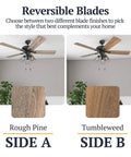 52-Inch Industrial Style LED Ceiling Fan With Light Kit, showing reversible barn wood blades in rough pine and tumbleweed finish