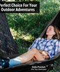 Person relaxing in Durable Nylon Camping Hammock For Outdoors, Ultra Portable Tree Hammock under trees